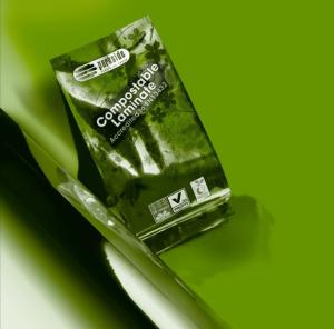 UK converter Parkside is certified to use the 'looped seedling logo' on the industrial compostable barrier laminate used for this pack. Film supplier is Innovia Films.